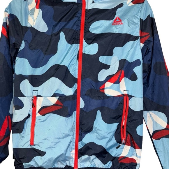 Reebok Blue Camo Boys Blocker Size 10/12 L Red Zip Lightweight Jacket Athletic - Picture 8 of 14